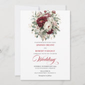 Romantic Burgundy White Flowers Wedding Invitation 招待状 (正面)