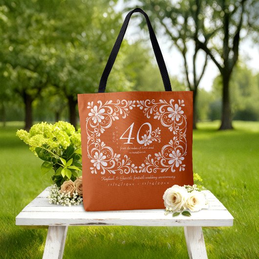 Romantic Burnt Orange 40th Wedding Anniversary トートバッグ
