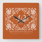 Romantic Burnt Orange Decade 40 Anniversary Floral スクエア壁時計 (正面)