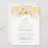 Romantic Butter Yellow Floral QR Code Wedding 招待状 (正面)