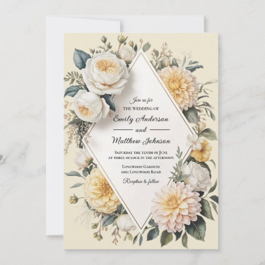 Romantic Butter Yellow Garden Wedding Invitation 招待状 (正面)