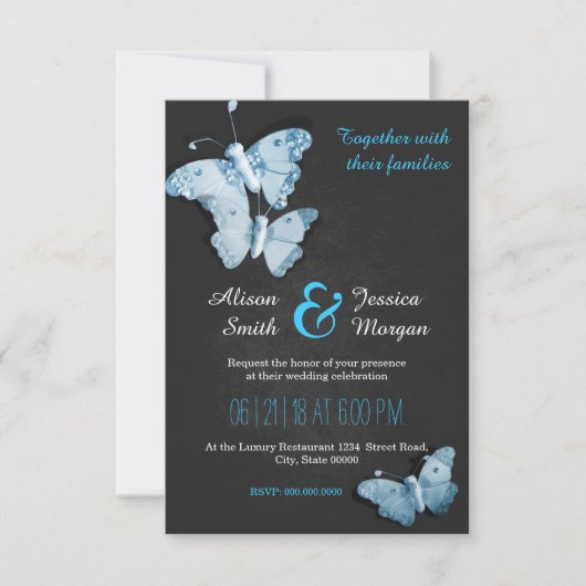 Romantic Butterflies wedding invitation 招待状 (正面)