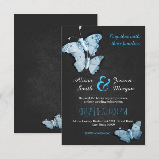 Romantic Butterflies wedding invitation 招待状 (正面/裏面)