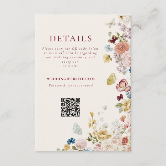 Romantic Butterfly Floral Border Wedding QR Code エンクロージャーカード (正面)