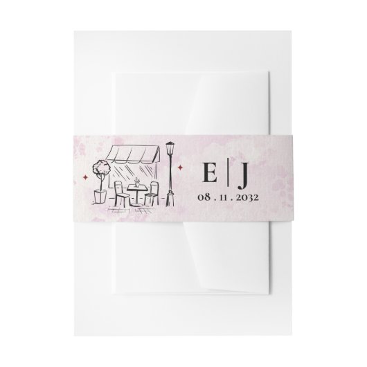 Romantic Café Illustration Monogram Wedding 招待状ベリーバンド (正面例)