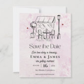 Romantic Café Illustration Wedding Save the Date (正面)