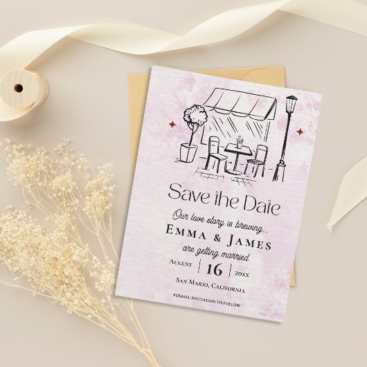 Romantic Café Illustration Wedding Save the Date
