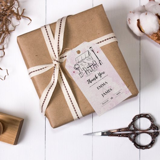 Romantic Café Illustration Wedding Thank You Favor ギフトタグ