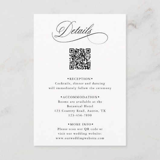 Romantic Calligraphy QR Code Wedding Details エンクロージャーカード (正面)