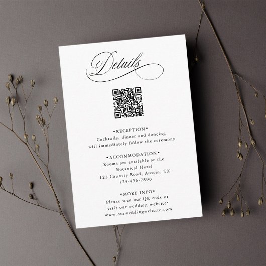 Romantic Calligraphy QR Code Wedding Details エンクロージャーカード