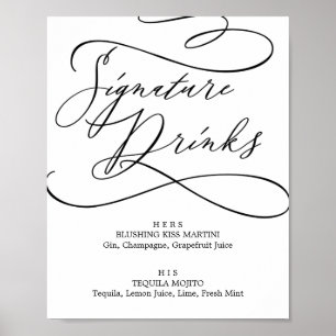 Romantic Calligraphy Signature Drinks Sign ポスター