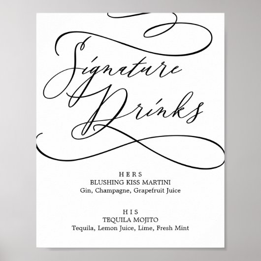 Romantic Calligraphy Signature Drinks Sign ポスター (正面)