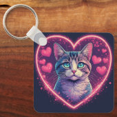 Romantic Cat Lover Gift | Aesthetic Neon Animal キーホルダー (正面)