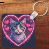 Romantic Cat Lover Gift | Aesthetic Neon Animal キーホルダー (裏面)