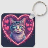 Romantic Cat Lover Gift | Aesthetic Neon Animal キーホルダー (裏面)