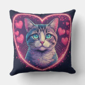 Romantic Cat Lover Gift | Aesthetic Neon Animal クッション (裏面)