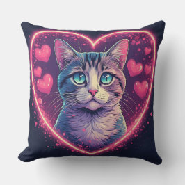 Romantic Cat Lover Gift | Aesthetic Neon Animal クッション