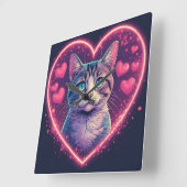 Romantic Cat Lover Gift | Aesthetic Neon Animal スクエア壁時計 (傾斜)