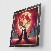 Romantic Cat Silhouette Full Moon スクエア壁時計 (傾斜)