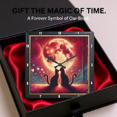 Romantic Cat Silhouette Full Moon スクエア壁時計