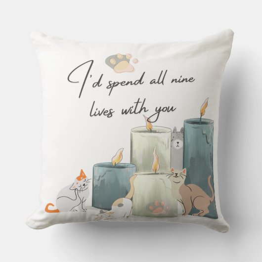 "Romantic Cat-Themed Decorative Pillow Design" クッション (正面)