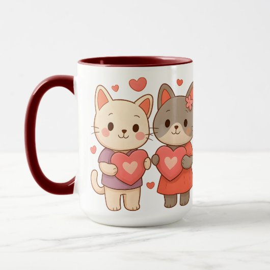 Romantic Cats Heart Ceramic Mug マグカップ (左)