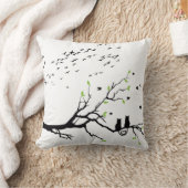 Romantic Cats on Tree Branch Silhouette pillows  クッション (ブランケット)
