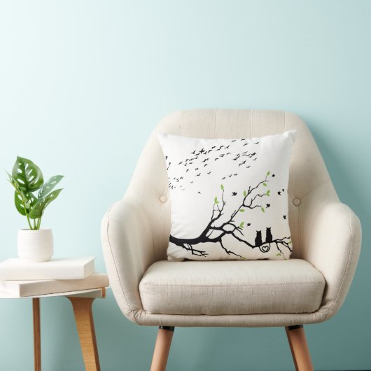 Romantic Cats on Tree Branch Silhouette pillows  クッション (椅子)