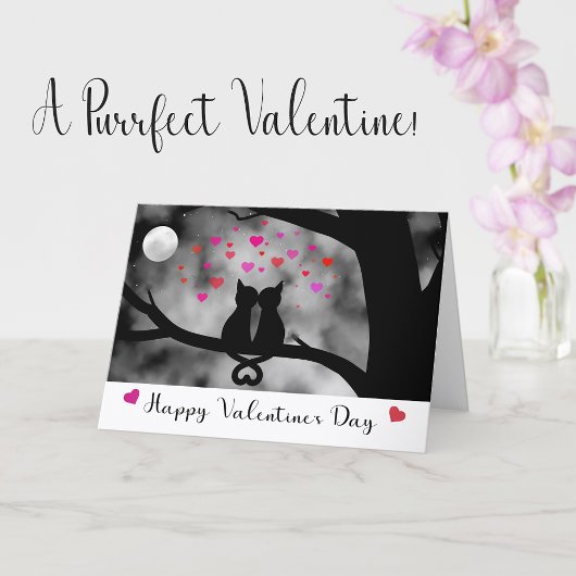 Romantic Cats Under Moon Valentine Card カード