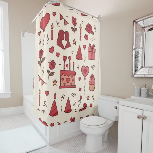 Romantic Celebration Doodle Pattern シャワーカーテン (インサイチュ)