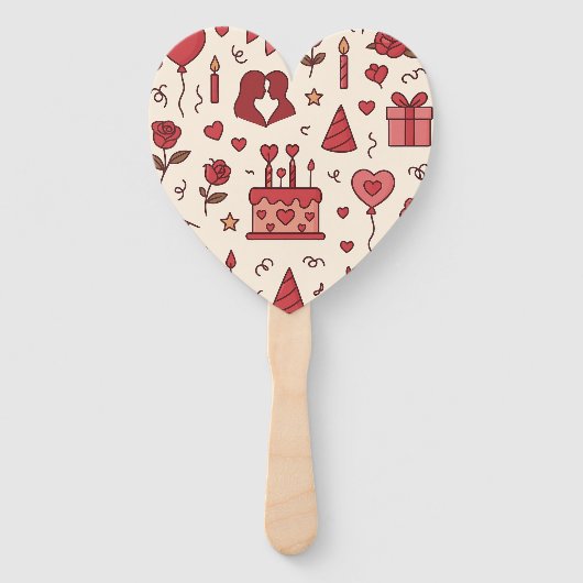 Romantic Celebration Doodle Pattern ハンドファン (正面)