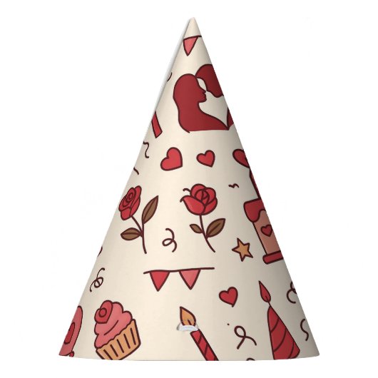 Romantic Celebration Doodle Pattern パーティーハット (左)