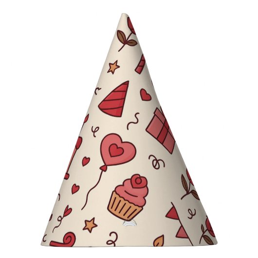 Romantic Celebration Doodle Pattern パーティーハット (右)