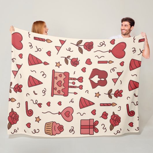 Romantic Celebration Doodle Pattern フリースブランケット (インサイチュ)