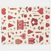 Romantic Celebration Doodle Pattern フリースブランケット (正面(横))