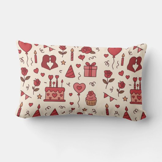 Romantic Celebration Doodle Pattern ランバークッション (裏面)
