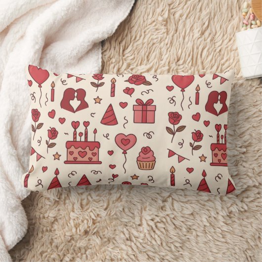 Romantic Celebration Doodle Pattern ランバークッション (ブランケット)