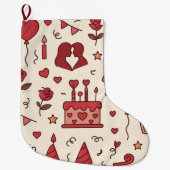 Romantic Celebration Doodle Pattern ラージクリスマスストッキング (正面)