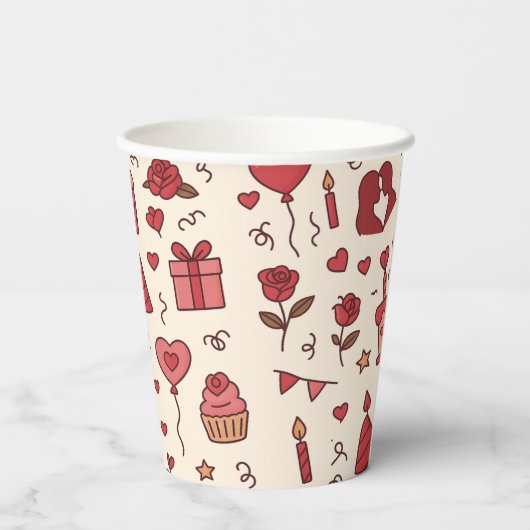 Romantic Celebration Doodle Pattern 紙コップ (裏面)