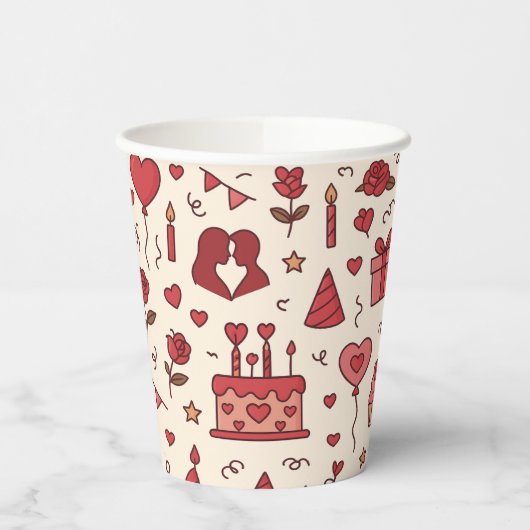 Romantic Celebration Doodle Pattern 紙コップ (左)