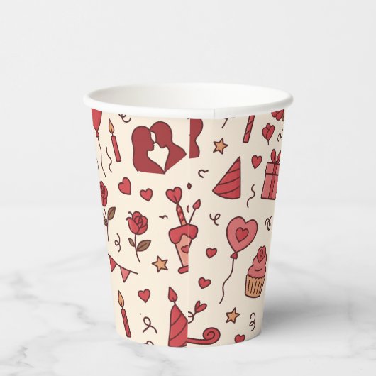 Romantic Celebration Doodle Pattern 紙コップ (右)