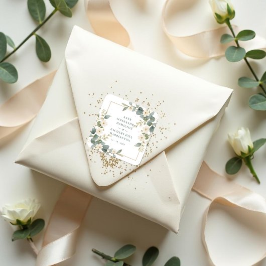 Romantic Charming Flowers & Branches Frame Wedding スクエアシール