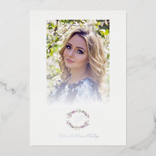 Romantic Chic Floral Wreath Photo Bridal Shower 箔招待状 (正面)