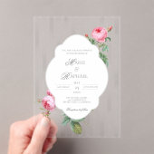 Romantic Chic French Rose Botanical Wedding アクリル招待状 (インサイチュ (ポータブル))