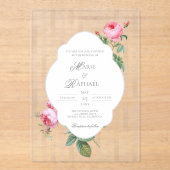 Romantic Chic French Rose Botanical Wedding アクリル招待状 (正面)
