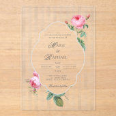Romantic Chic French Rose Botanical Wedding アクリル招待状 (正面)