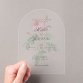 Romantic Chic French Rose Botanical Wedding アクリル招待状 (インサイチュ (ポータブル))