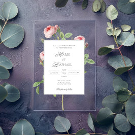 Romantic Chic French Rose Botanical Wedding アクリル招待状