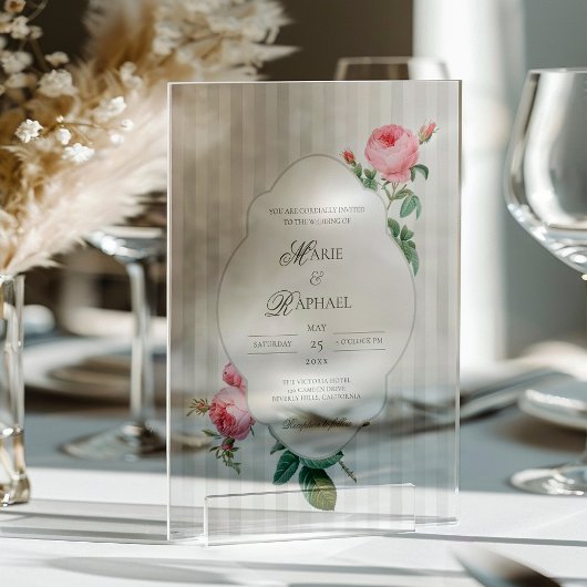 Romantic Chic French Rose Botanical Wedding アクリル招待状