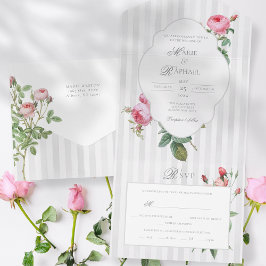 Romantic Chic French Rose Botanical Wedding オールインワン招待状